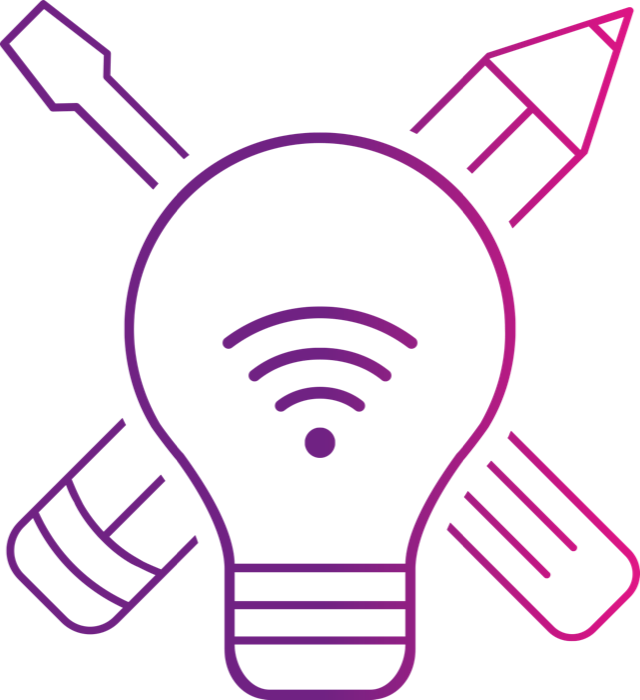 Picto Tango&Scan : une ampoule connectée, un crayon et un tournevis entrecroisés